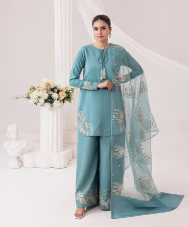 Pehnava Style Pure Natural Crepe With Embroidery Work Kurtie Palazzo And Duppatta