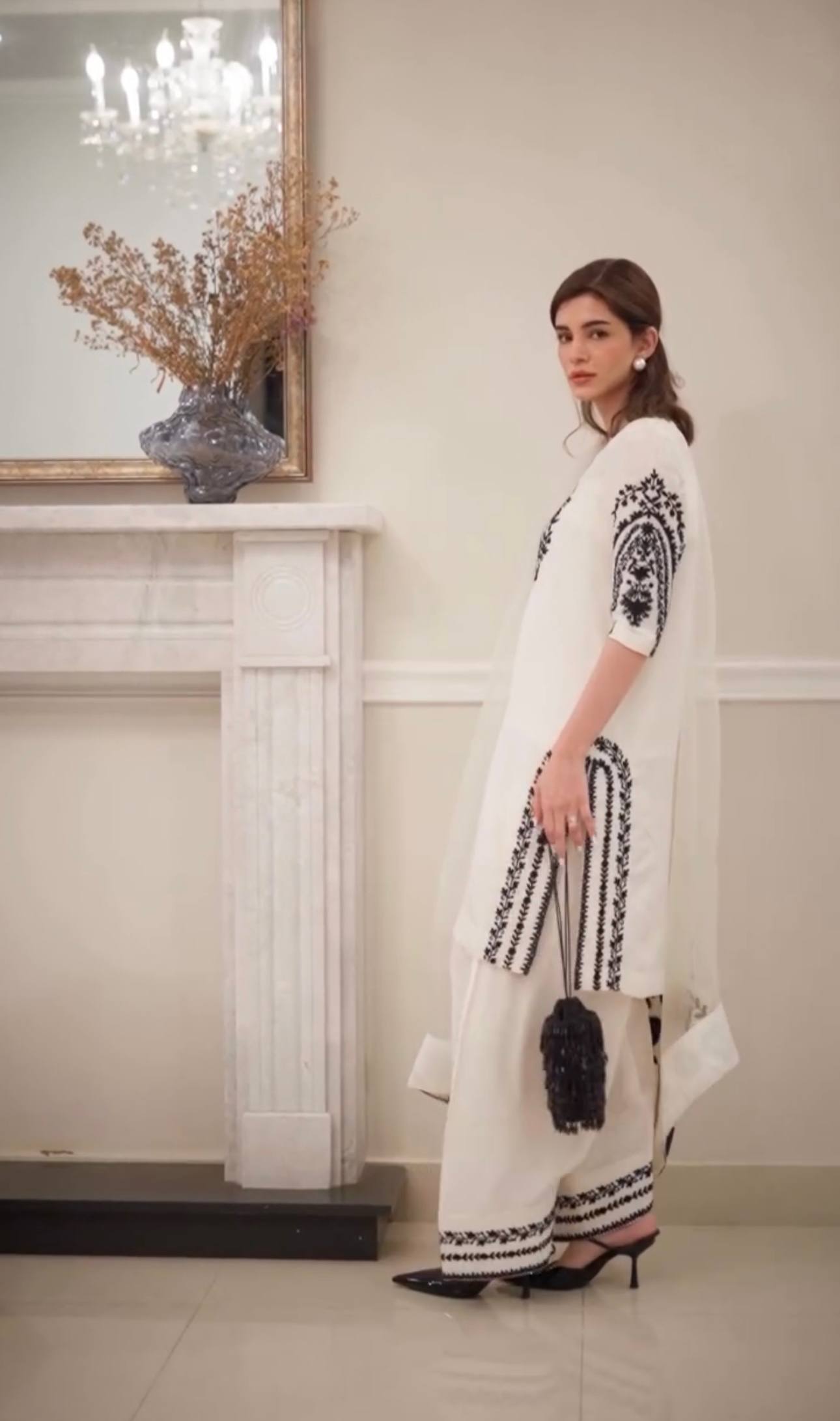 Pehnava Style Pure Natural Crepe With Fancy Sleeves Kurta Farshi Palazzo & Dupatta - Image 4