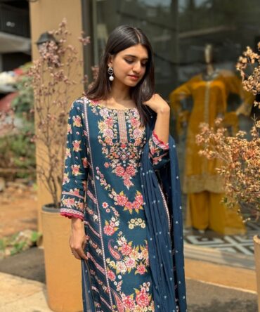 Pehnava Style Reyon Digital Print With Handwork Kurtie Plazo Set