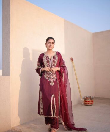 Pehnava Style Pure Natural Satin Silk With Embroidery &Coding Dori Work Kurtie Palazzo And Duppatta