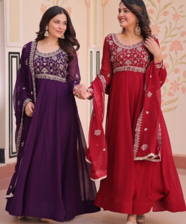 Pehnava Style Faux Blooming With Beads Embroidery Work Gown & Duppatta