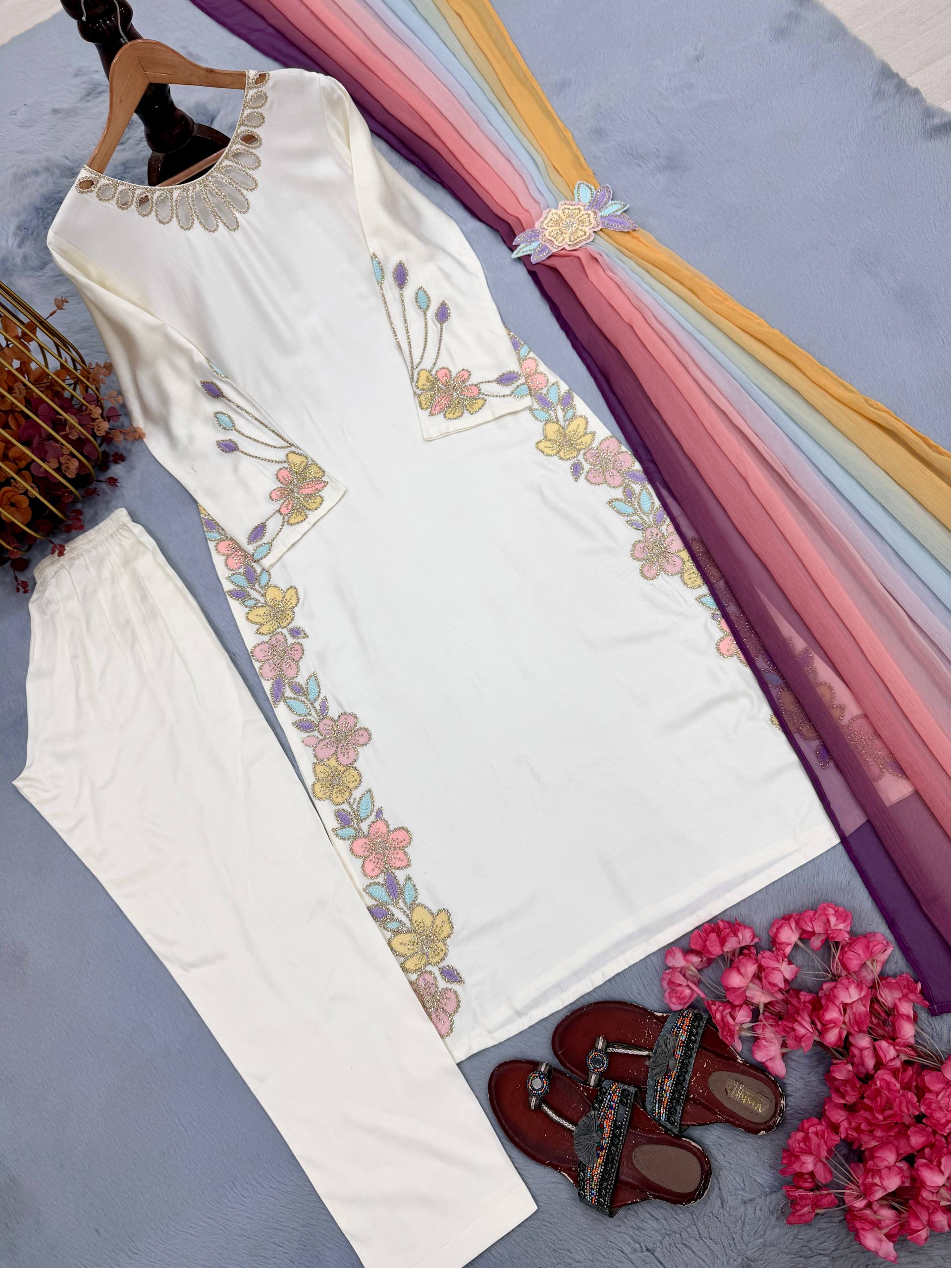 Anamika Heavy Embroiderd Long Kaftan Kurta Set - Image 4