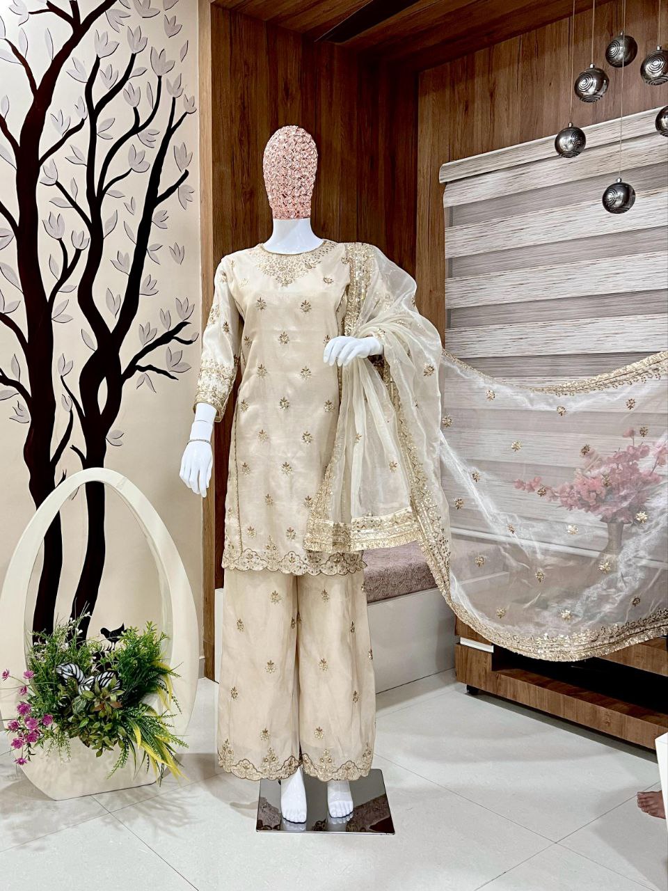 ENHANCE THE BEAUTY OF YOUR WARDROBE KURTI PLAZZO SET WITH BEAUTIFUL ORGANZA SILK DUPATTA - Image 5