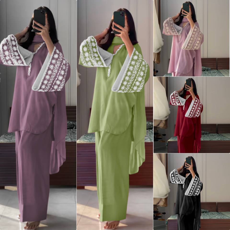 Pehnava Style Natural Satin With Embroidery Work Top Farshi Palazzo & Dupatta - Image 5