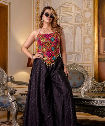Pehnava Style Micro Cotton Mirror Stone Lace Border Top & Palazzo