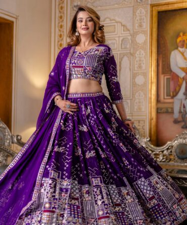 Pehnava Style Blooming Georgette Embroidered Semi-Stitched Lehenga