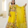 Pehnava Style Yellow Organza Embroidered Semi-Stitched Lehenga