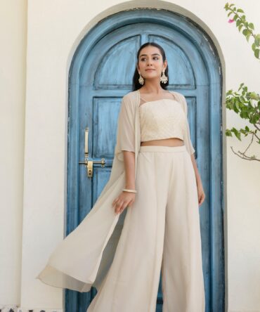 Pehnava Style White Georgette Gotta Patti Work Top & Palazzo