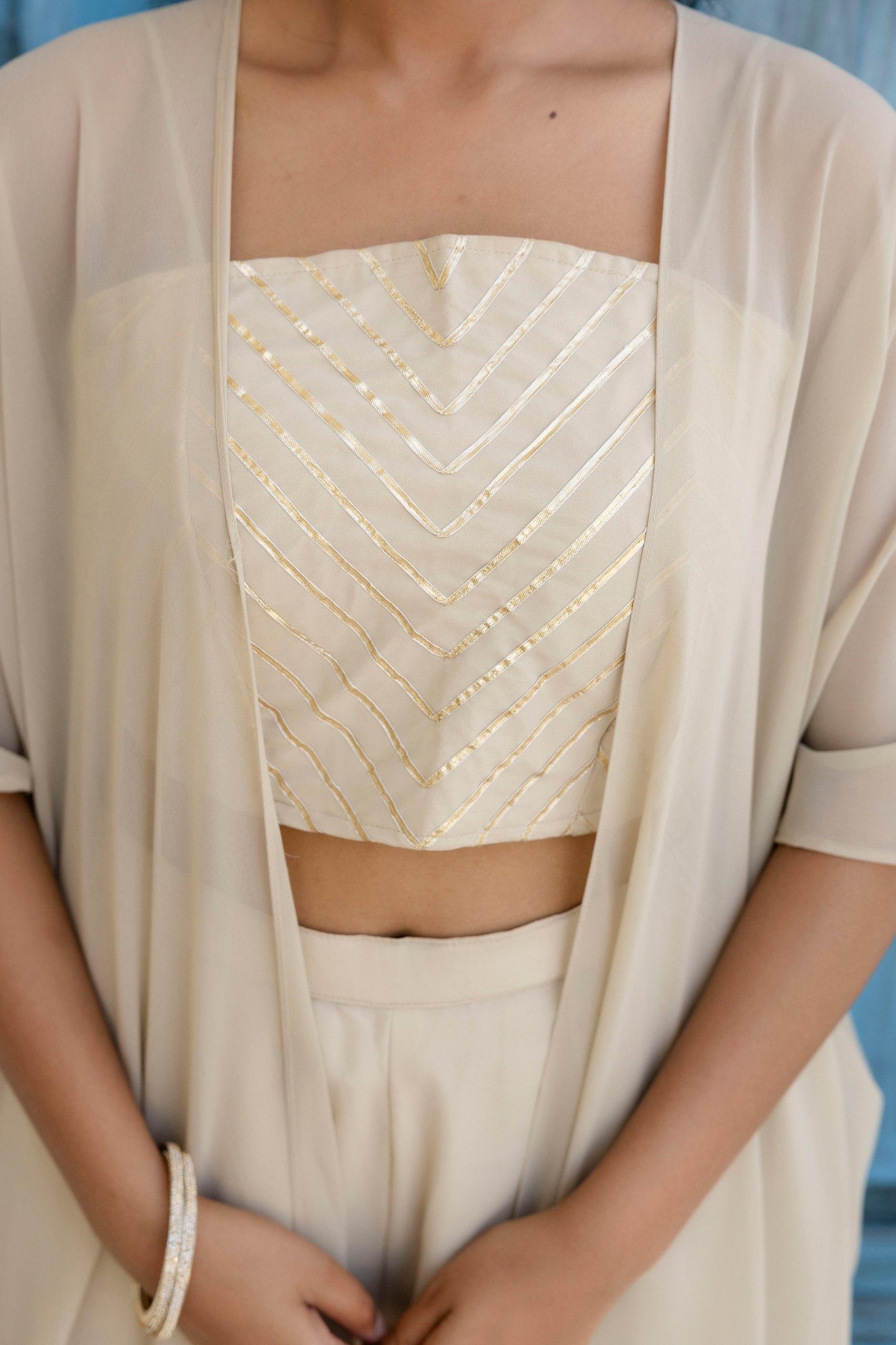 Pehnava Style White Georgette Gotta Patti Work Top & Palazzo - Image 12