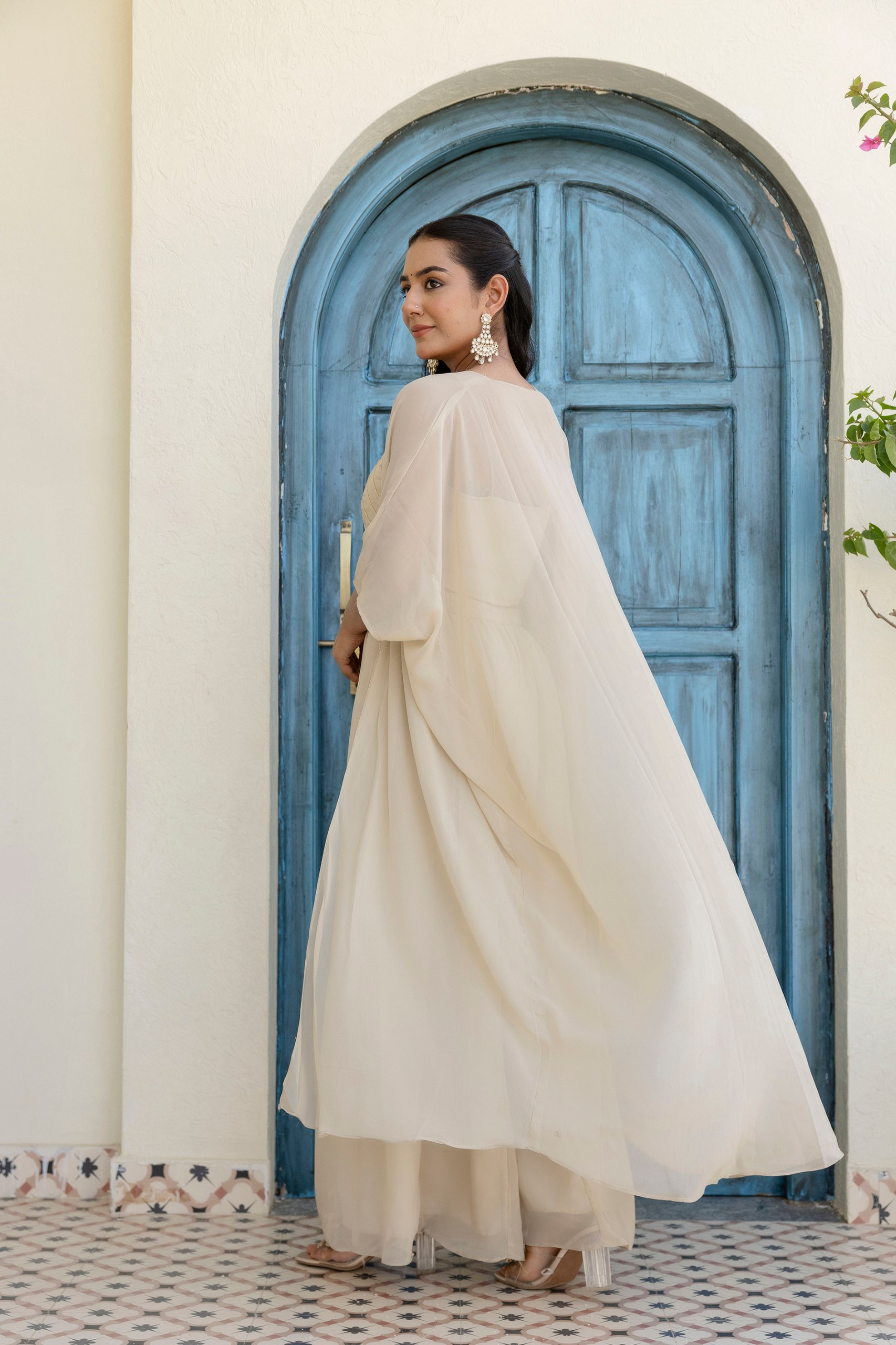 Pehnava Style White Georgette Gotta Patti Work Top & Palazzo - Image 7