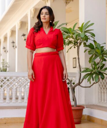 Pehnava Style Red Georgette Blouse Lehenga