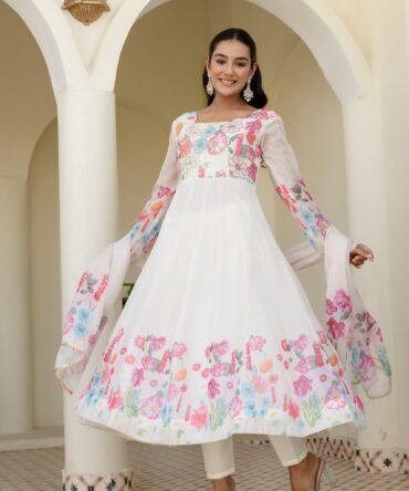 Pehnava Style Pure Soft Organza Silk Anarkali Pant & Dupatta