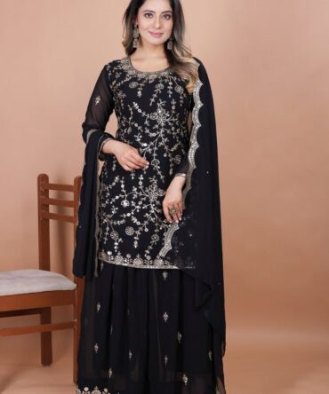 Pehnava Style Fox Georgette Embroidery Work Kurtie Sharara & Duppatta