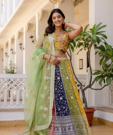 Pehnava Style Multicolor Faux Georgette Semi-Stitch Lehenga