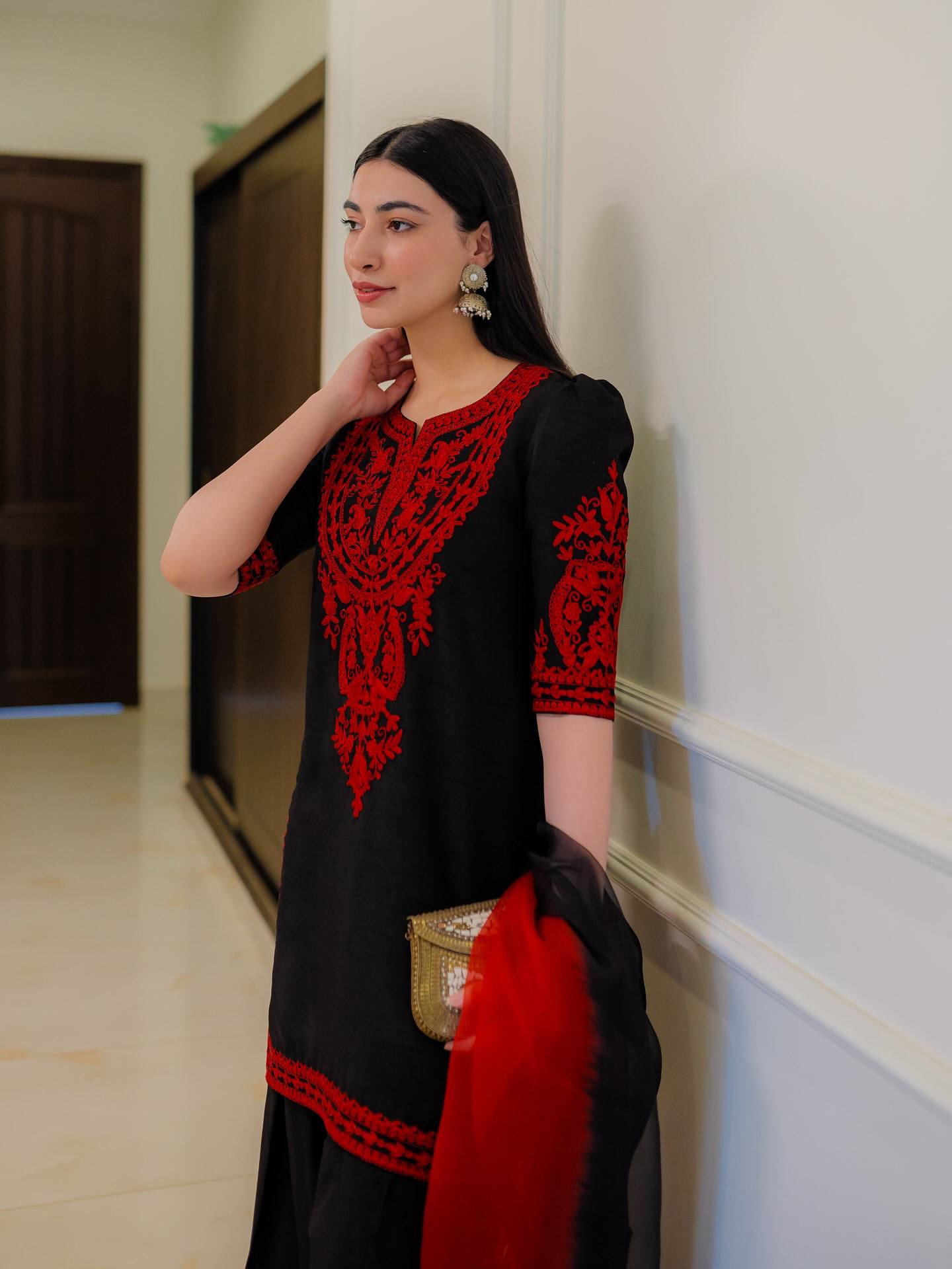 Pehnava Style Heavy Chinon Silk With Embroidery Work Kurtie Palazzo And Duppatta - Image 2