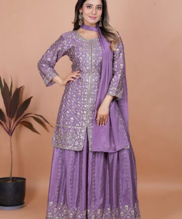 Pehnava Style Chinon Embroidery Work Kurtie Sharara & Duppatta