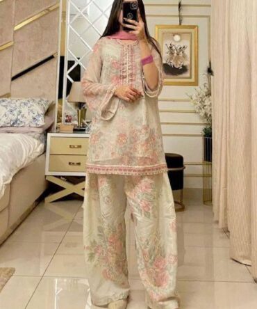 Pehnava Style Pure Sifon Georgette With Digital Print With Embroidery Kurtie Farshi Palazzo & Duppatta
