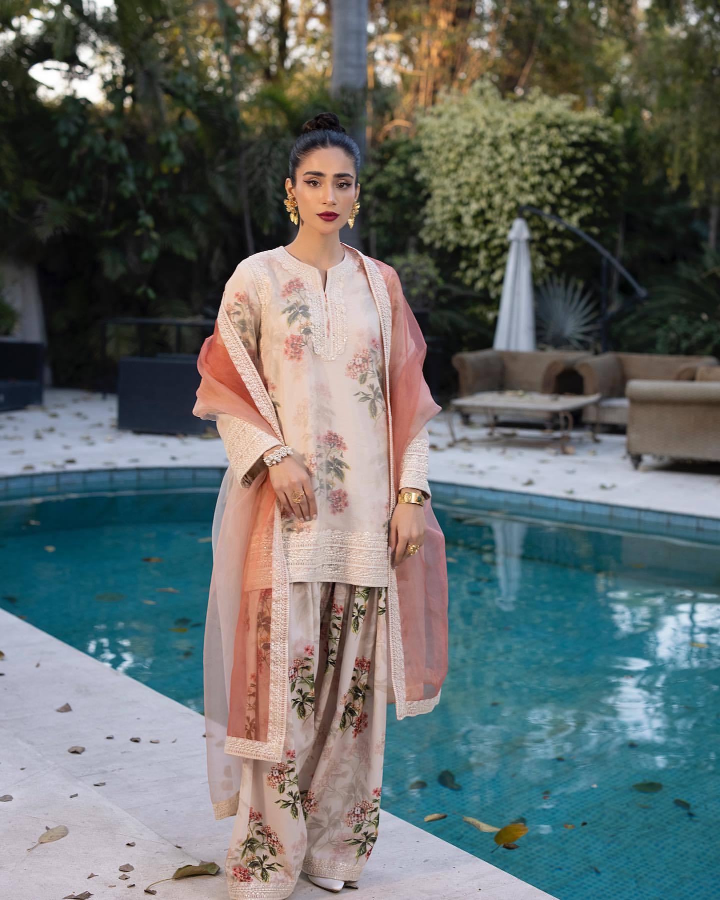 Pehnava Style Pure Sifon Georgette With Digital Print Heavy Embroidery Kurtie Farshi Palazzo & Dupatta - Image 11