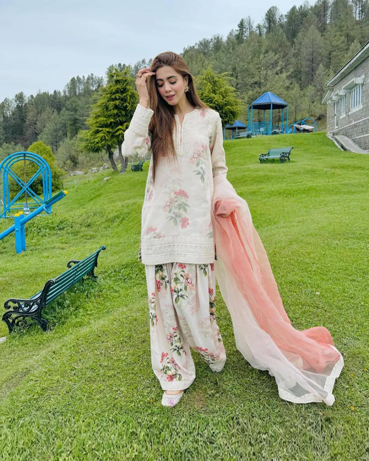 Pehnava Style Pure Sifon Georgette With Digital Print Heavy Embroidery Kurtie Farshi Palazzo & Dupatta