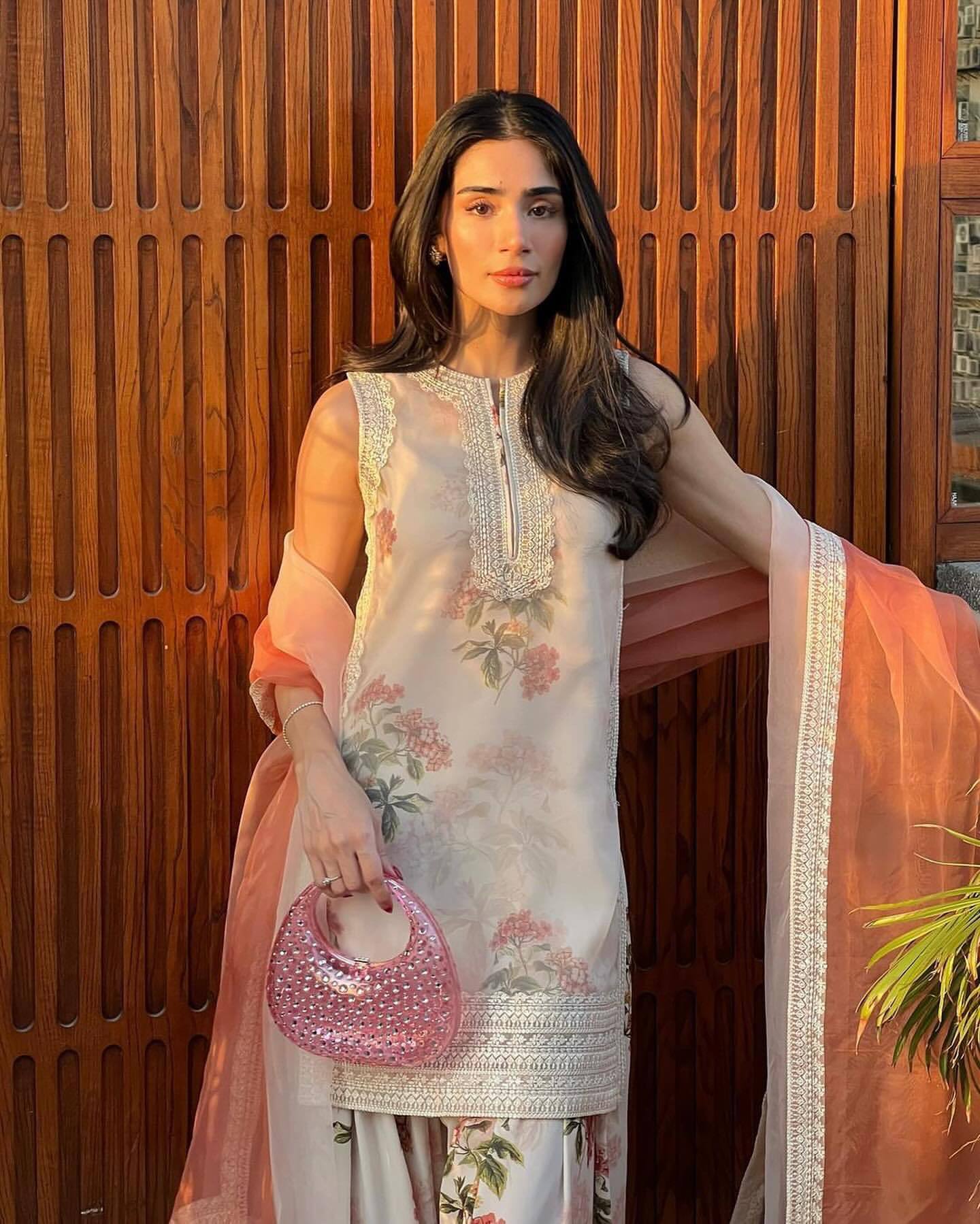 Pehnava Style Pure Sifon Georgette With Digital Print Heavy Embroidery Kurtie Farshi Palazzo & Dupatta - Image 13