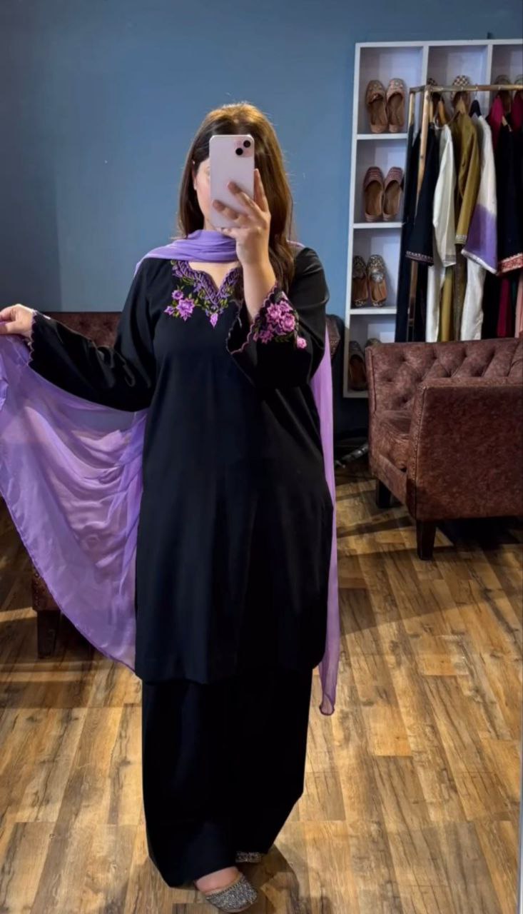 Pehnava Style Heavy Riyon Silk With Embroidery Work Kurtie Farshi Palazzo & Dupatta - Image 2