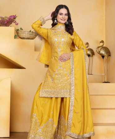 Pehnava Style Natural Crepe Embroidery Work Kurtie Sharara & Duppatta