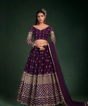 Pehnava Style Wine Georgette Semi Stitched Lehenga