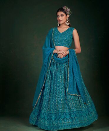 Pehnava Style Blue Georgette Semi Stitched Lehenga