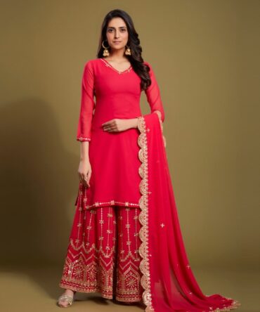 Pehnava Style Red Georgette Kurtie Plazzo set