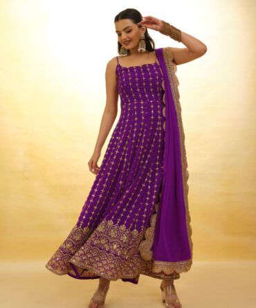 Pehnava style Purple Heavy Embrodered Georgette Kurtie Set