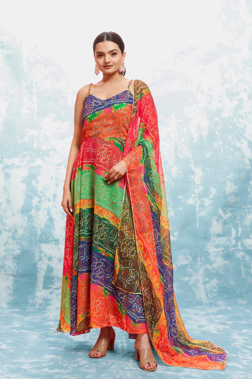 Pehnava Style Multicolor Georgette Gown - Image 3