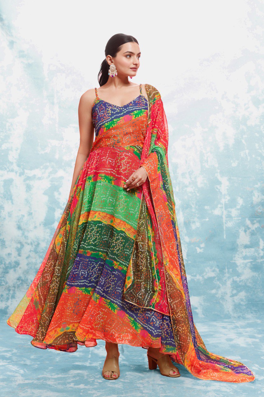 Pehnava Style Multicolor Georgette Gown - Image 5
