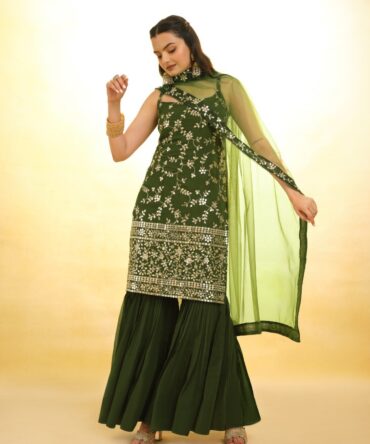Pehnava Style Heavy Embroidered Georgette Sharara