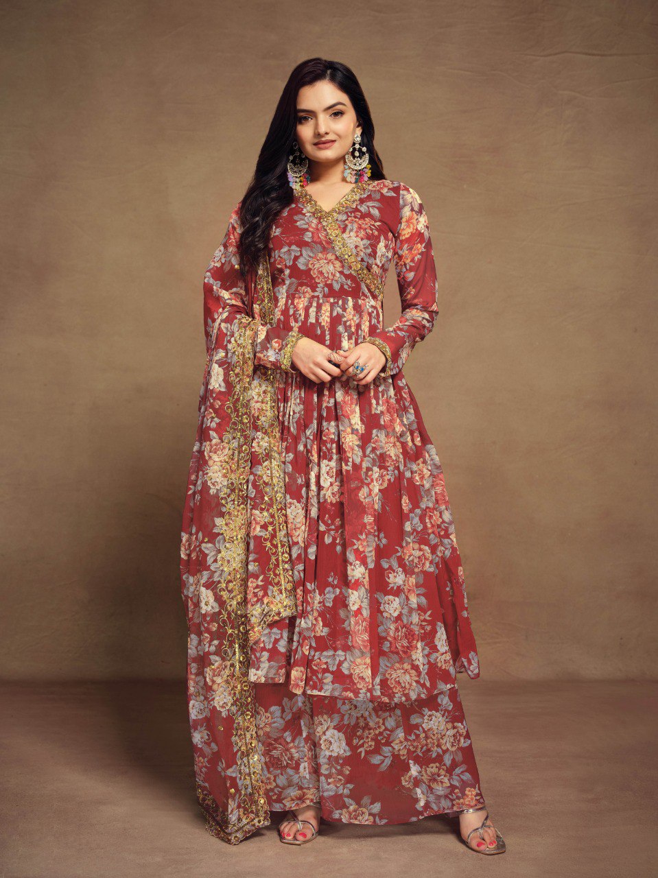 Pehnava Style Printed Zari Embrodered Chiffon Gown - Image 6