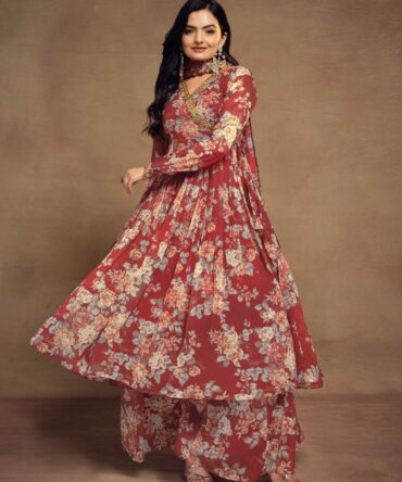 Pehnava Style Printed Zari Embrodered Chiffon Gown
