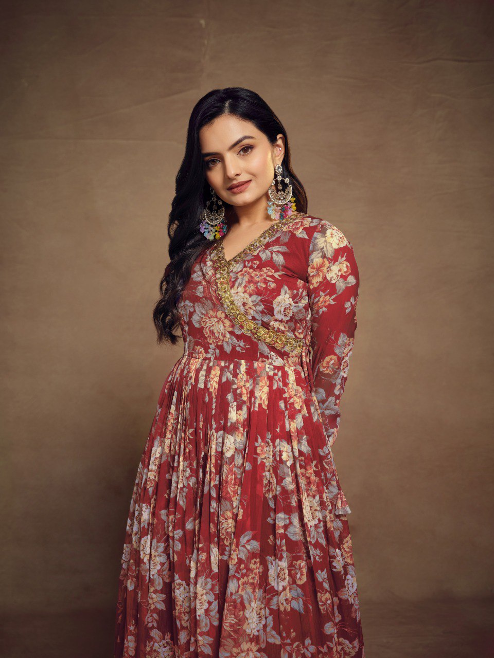 Pehnava Style Printed Zari Embrodered Chiffon Gown - Image 2