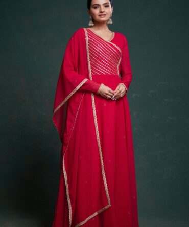 Pehnava Style Rose Red Georgette Gown