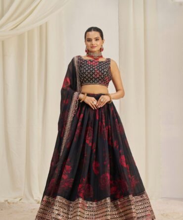 Pehnava Style Organza Embroidered Lehenga