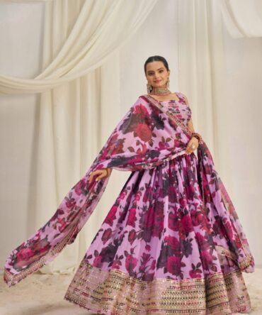 Pehnava Style Organza Embroidered Lehenga