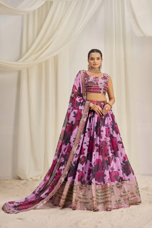 Pehnava Style Organza Embroidered Lehenga - Image 3
