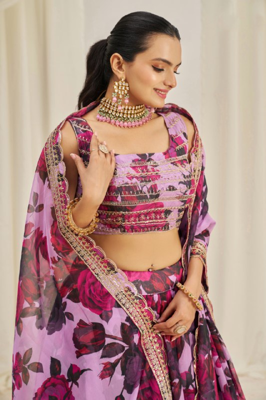 Pehnava Style Organza Embroidered Lehenga - Image 2