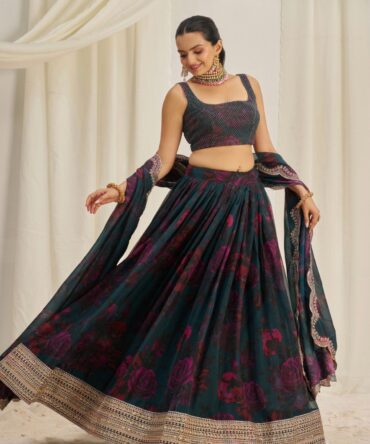 Pehnava Style Organza Embroidered Lehenga