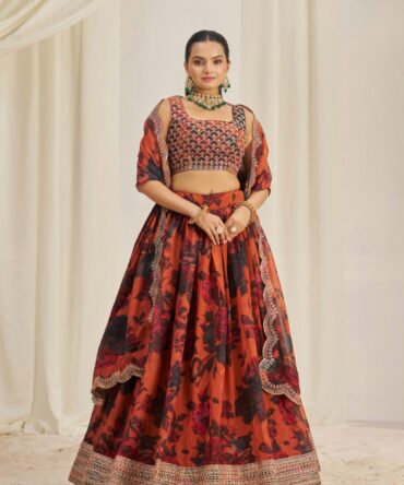 Pehnava Style Organza Embroidered Lehenga