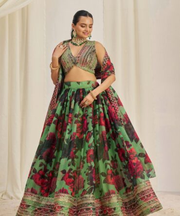Pehnava Style Organza Embroidered Lehenga