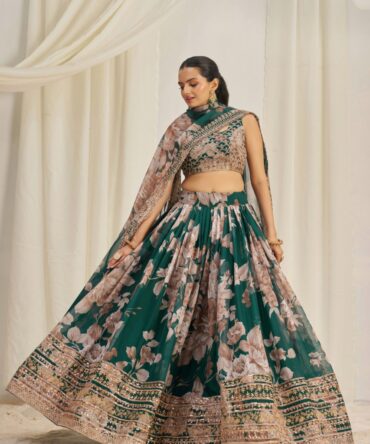 Pehnava Style Organza Embroidered Lehenga