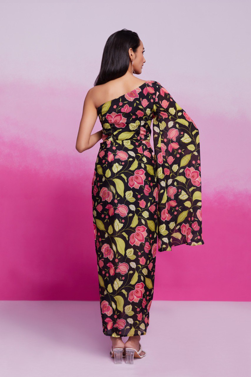 Pehnava Style Organza Printed Handword Gown - Image 4