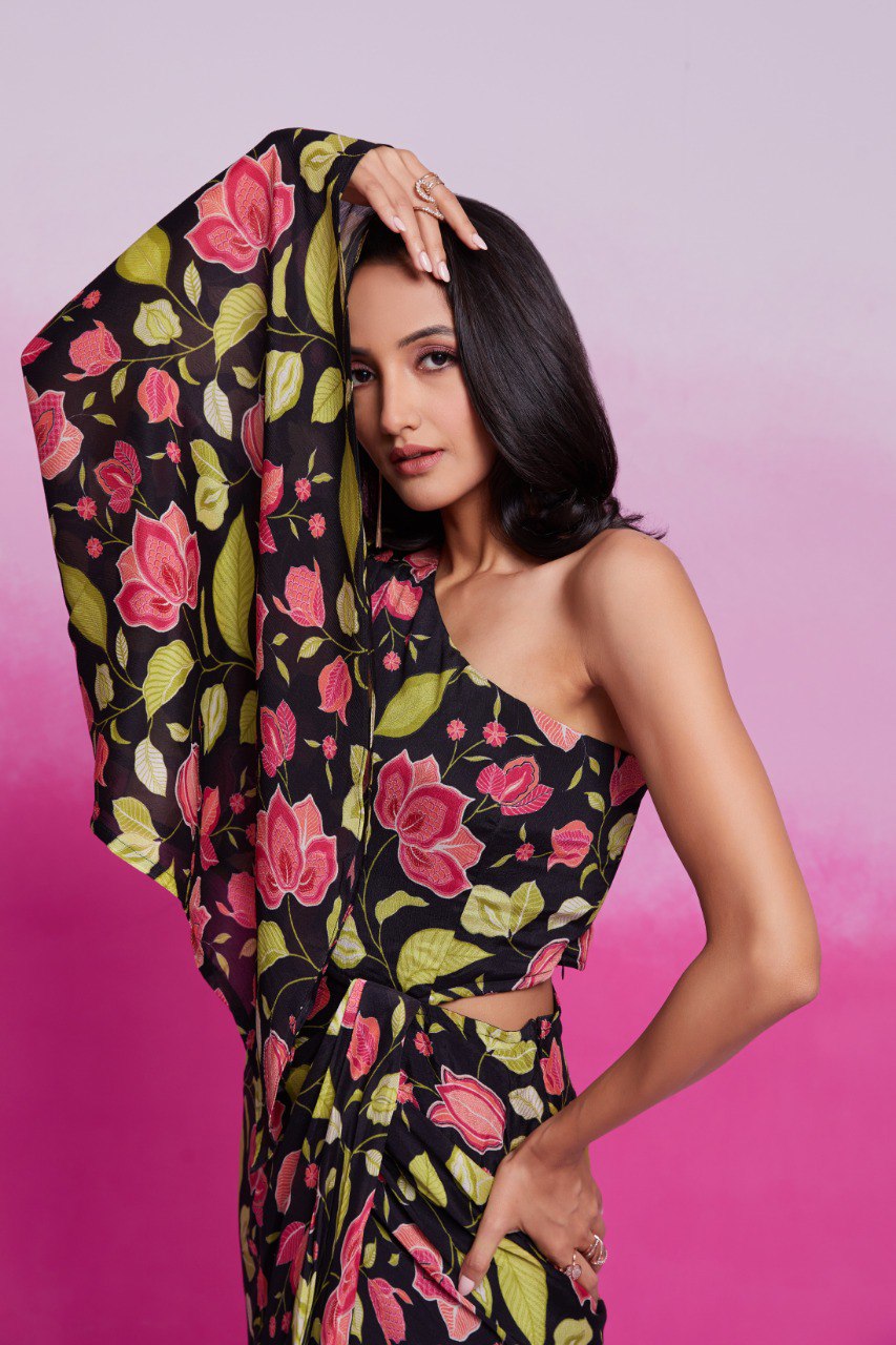 Pehnava Style Organza Printed Handword Gown - Image 3