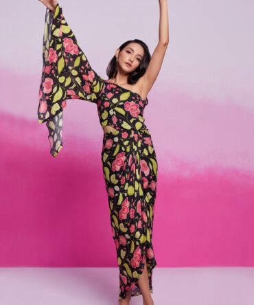 Pehnava Style Organza Printed Handword Gown