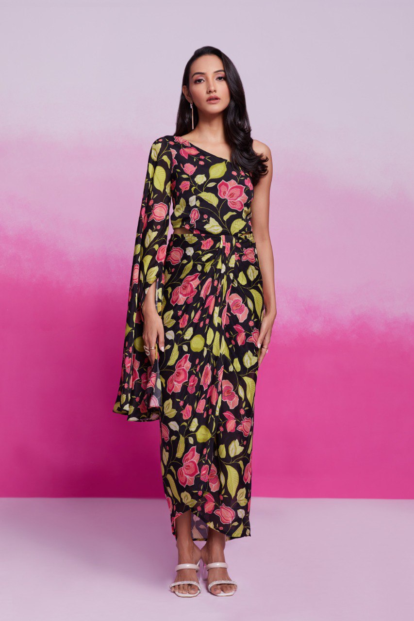 Pehnava Style Organza Printed Handword Gown - Image 7