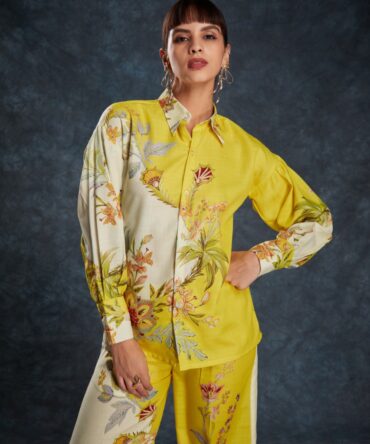 Pehnava Style Yellow Linen Printed Co-Ord Set